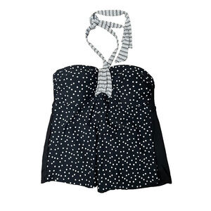 Tropical Escape Swim Top Womens 10 Polka Dot Black Strapless Tie Halter Padded